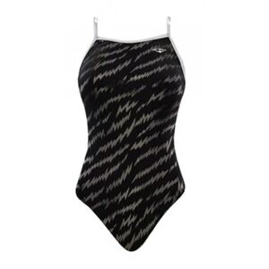 TYR The Finals Girls Electrify Foil Swimsuit Wing back Black/silver Size 24 New